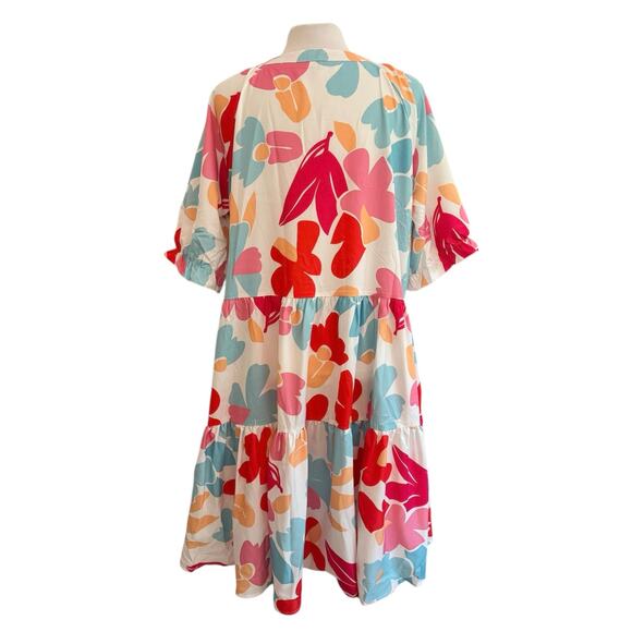 Abstract Floral Midi V Neck Flowy Tiered Dress Summer Spring Large - Picture 6 of 6